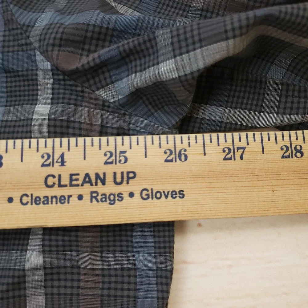 Banana Republic Shirt Mens XL Blue Gray Plaid Pearl Snap Long‎ Sleeve Western